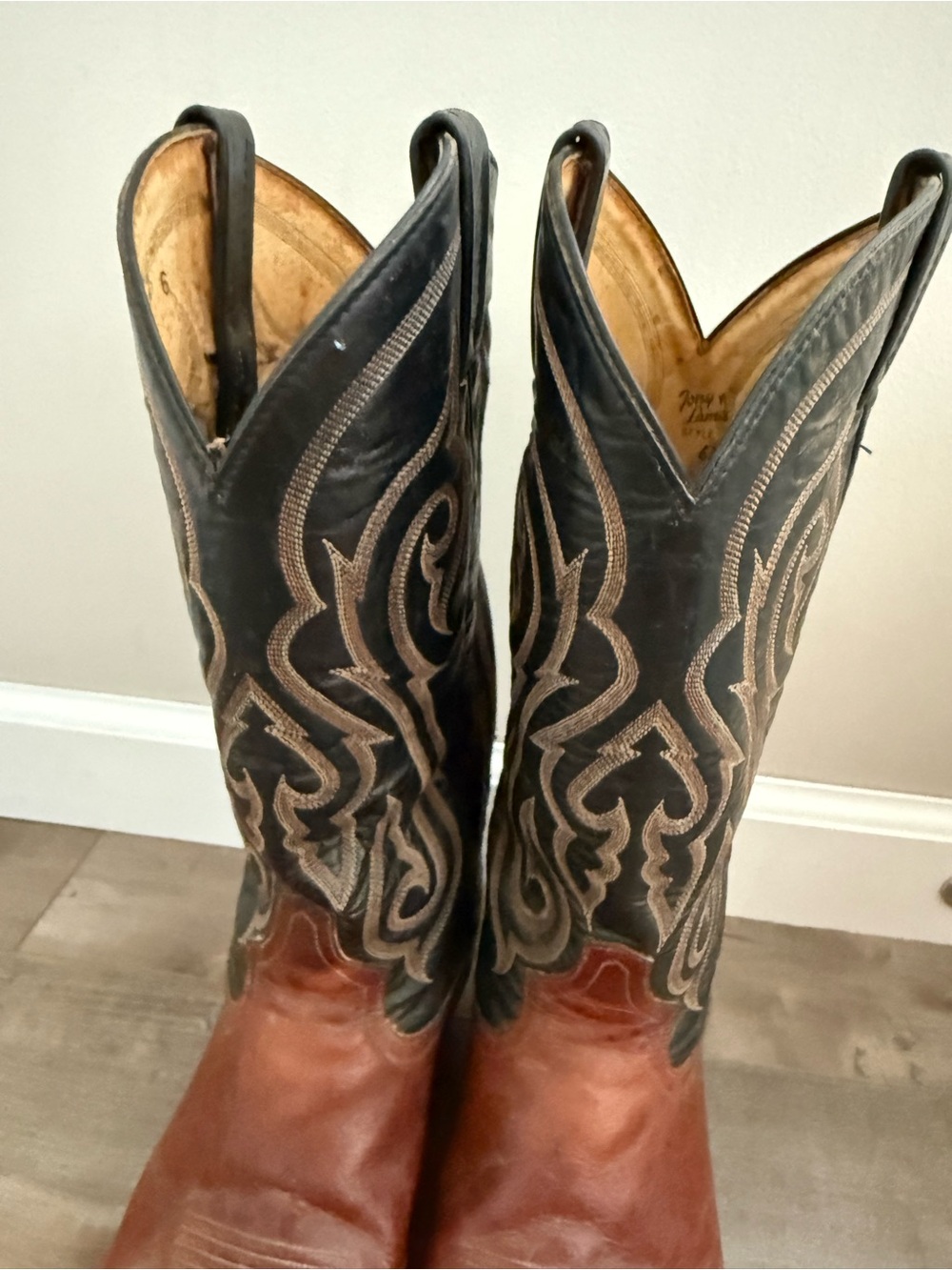 Tony Lama Cowboy Boots Men 9 Leather Style 6350 Brown Black READ Western - Picture 5 of 16
